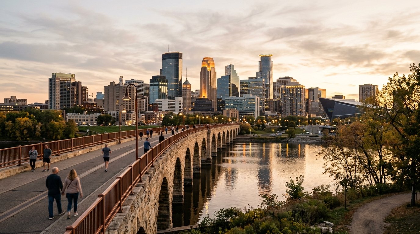 Minneapolis skyline along the Mississippi River