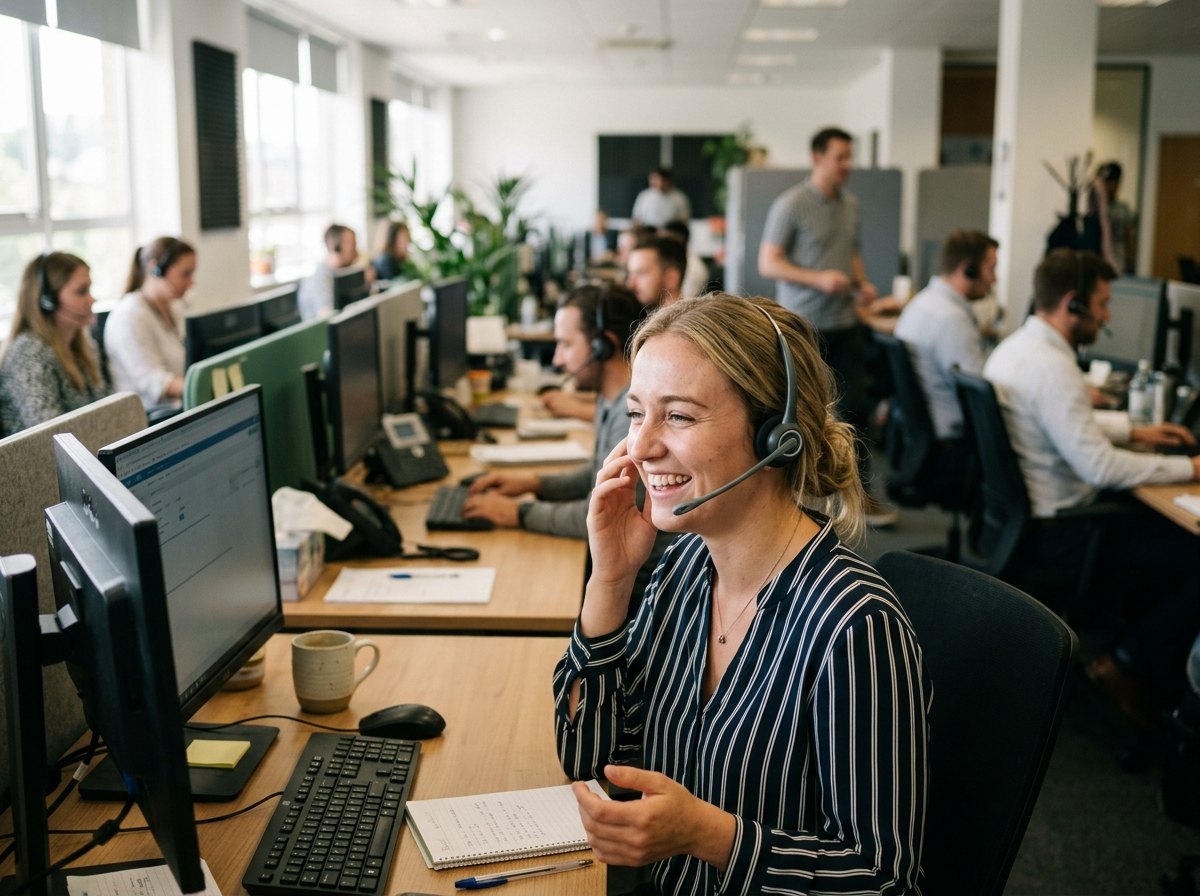 Customer service team with headsets