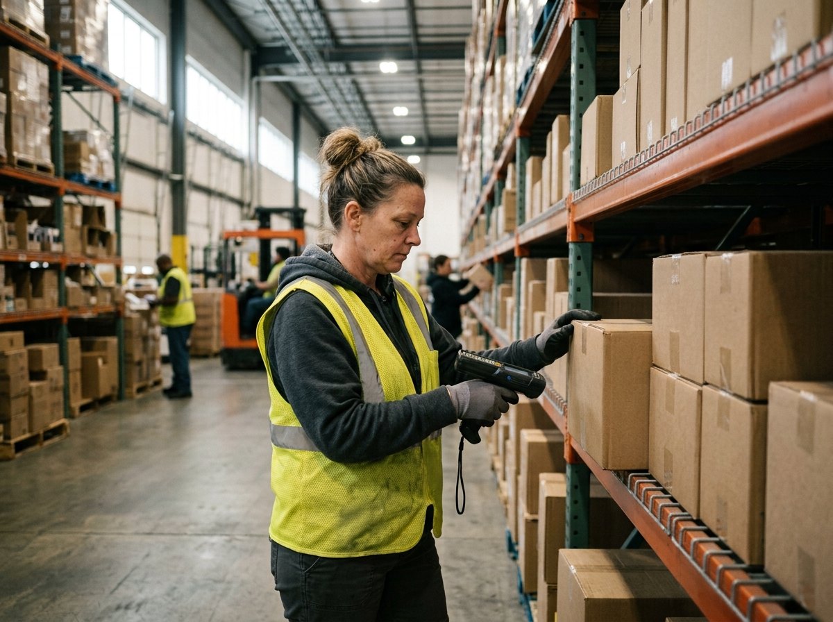 Warehouse worker scanning packages